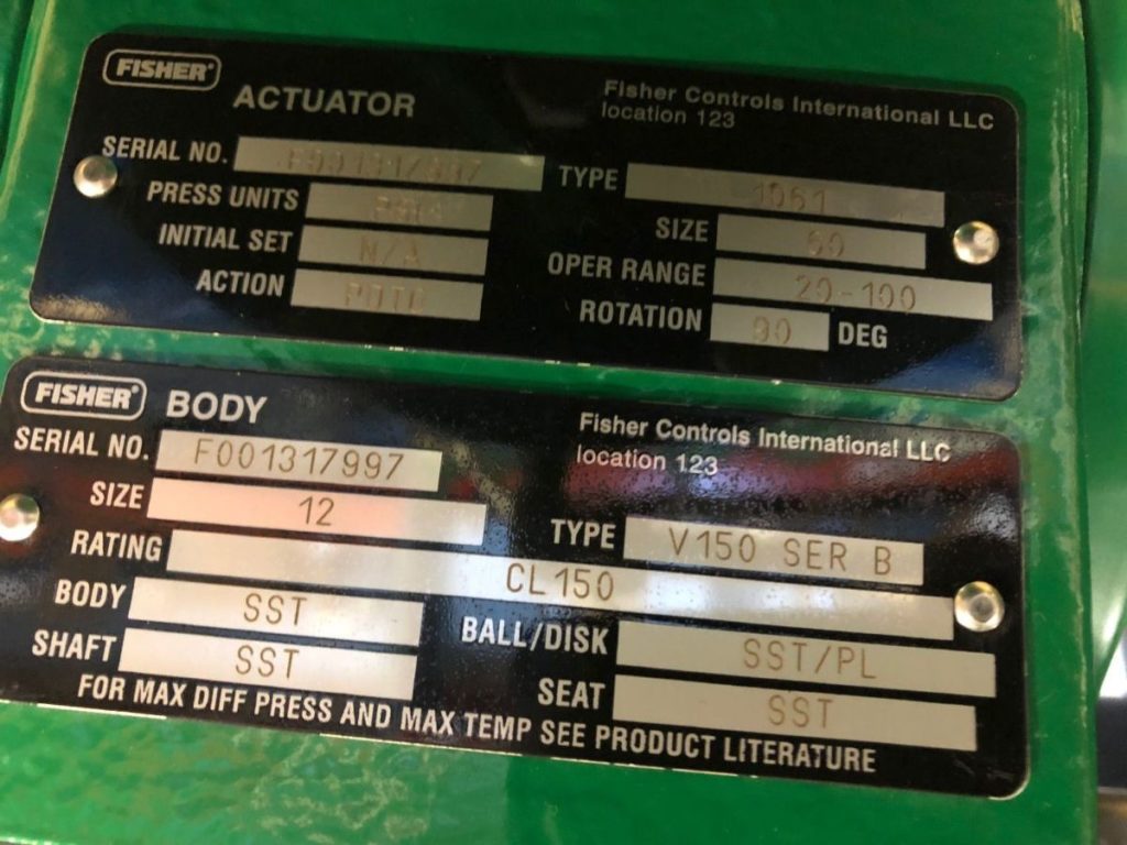 Fisher Control Valve 12in V150 w/ Actuator and Positioner Cascade